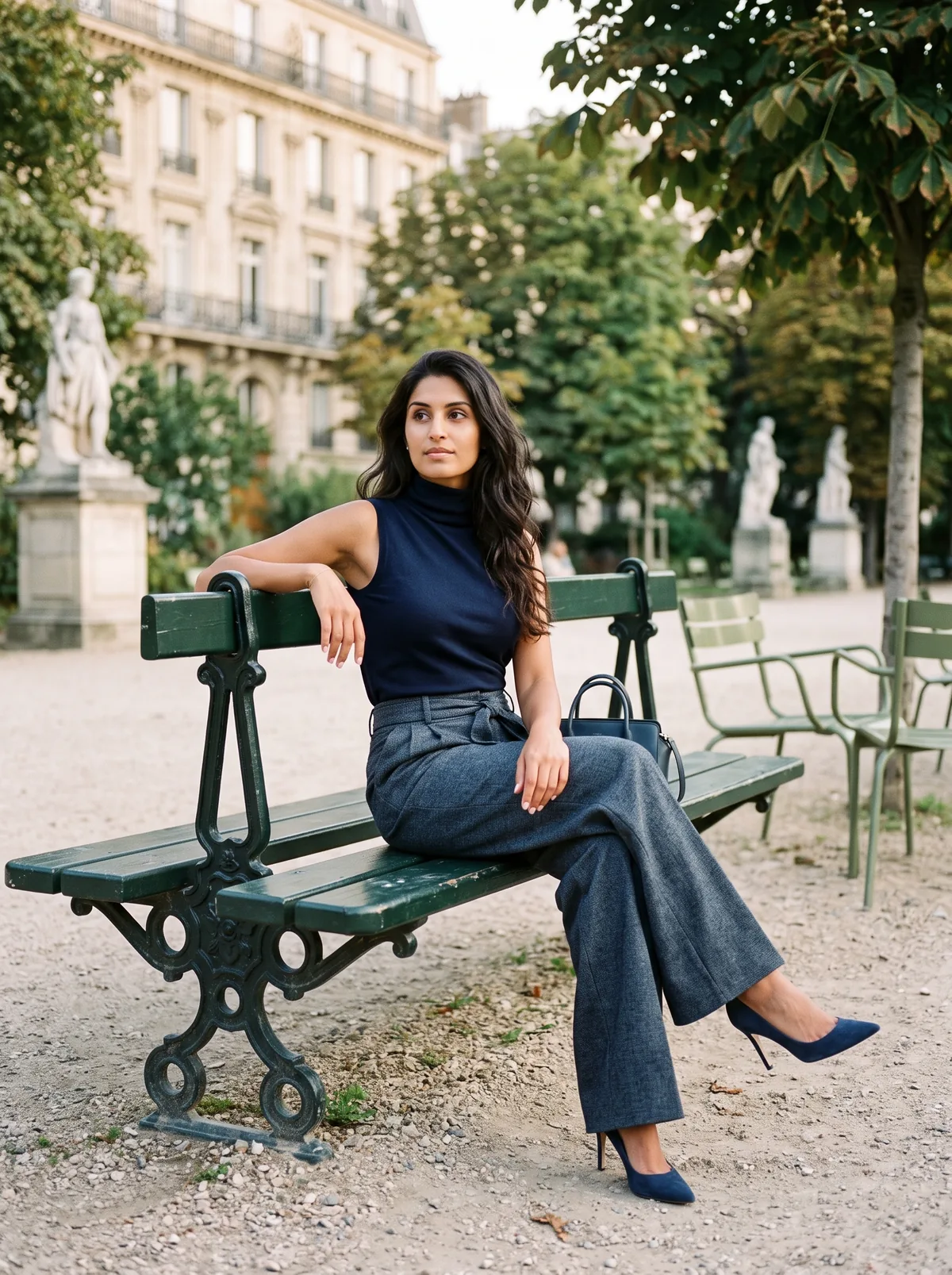 An Arava top and wide-leg trousers worn together